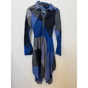 BCBGMaxazria Cotton Handkerchief-Hem Shirtdress Pockets Blue Grey Black XXS‎